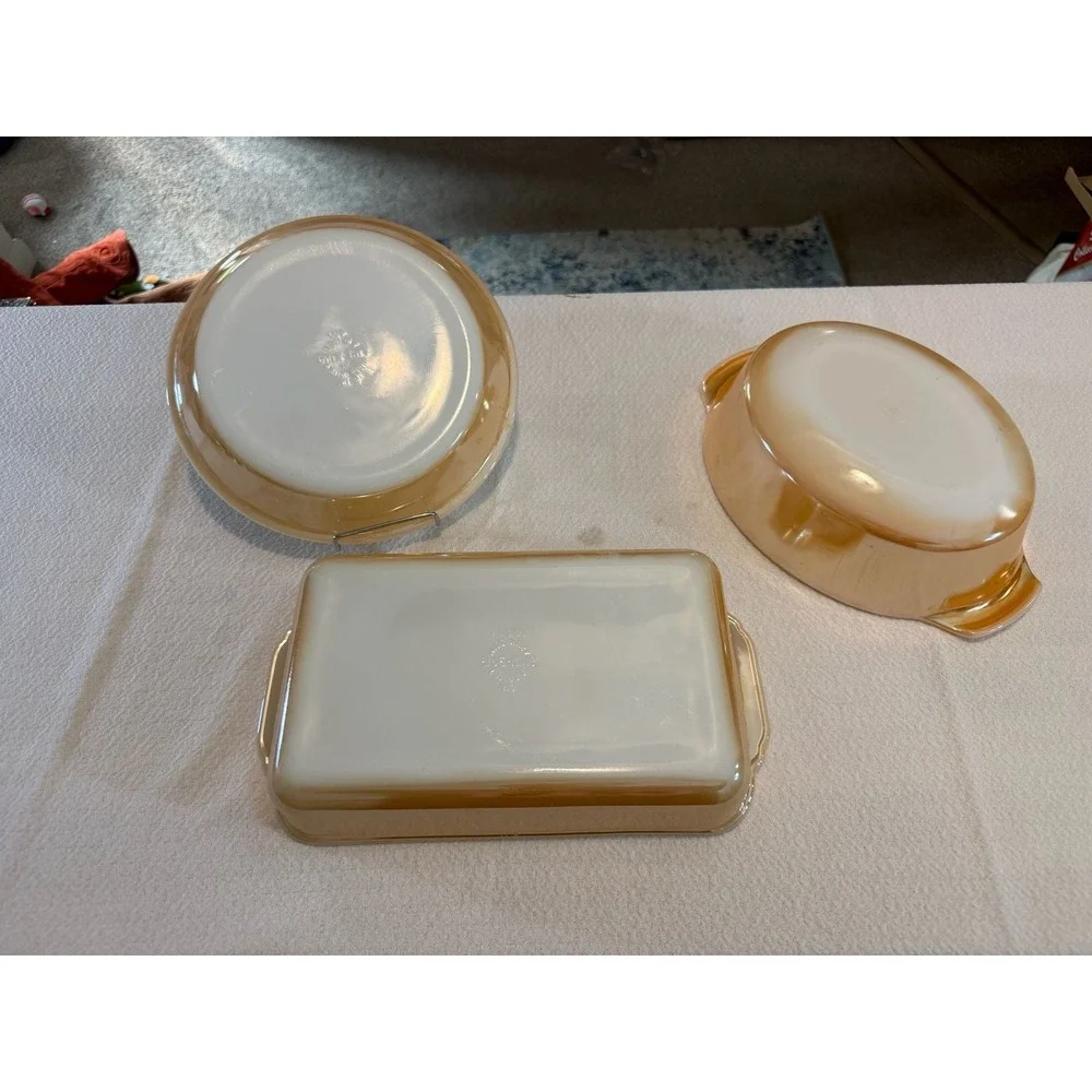 Vintage Anchor Hocking Fire-King Peach Lustre 3-Piece Baking Dish Set